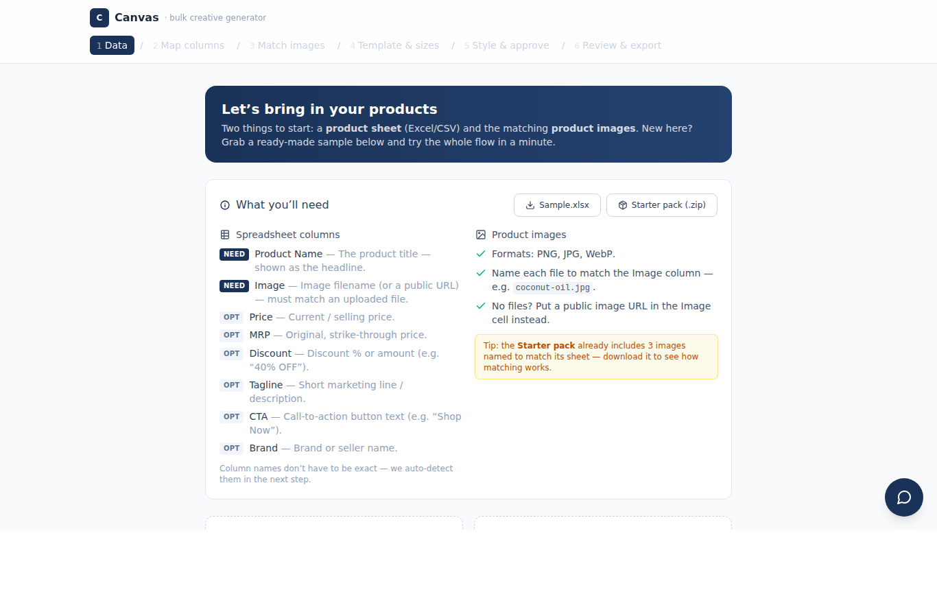 Canvas bulk creative generator