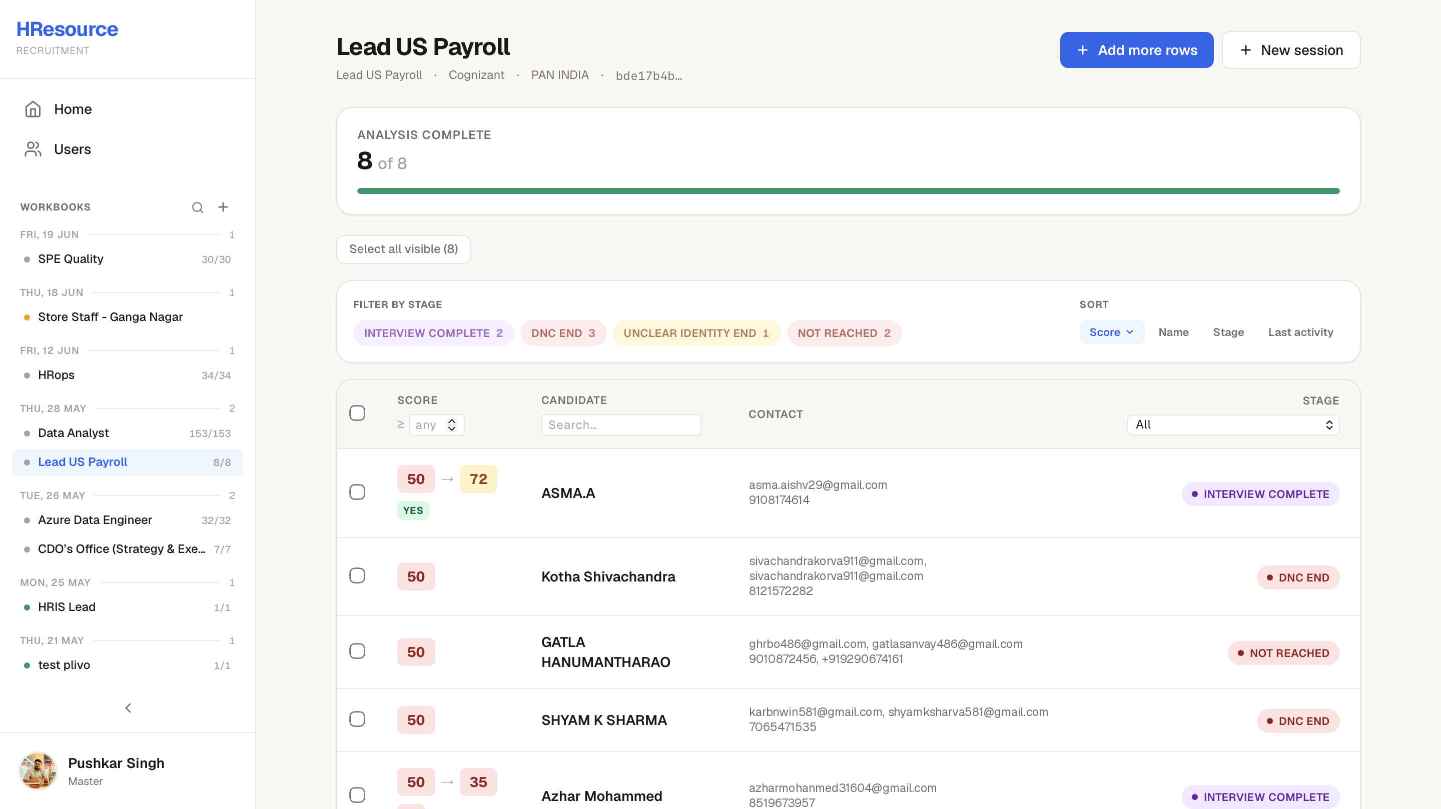 HireSource recruiter portal — candidate board